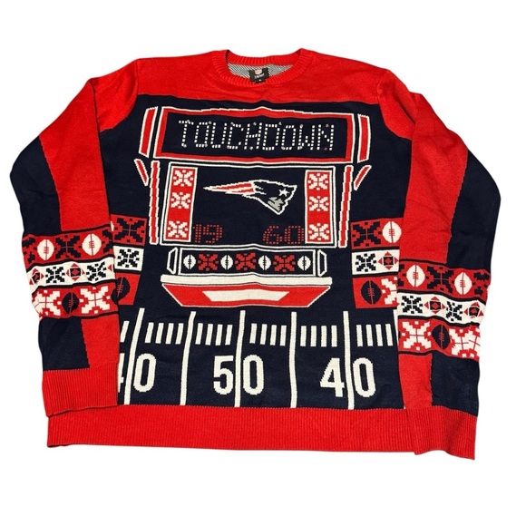 Team Apparel New England Patriots Light Up Touchdown Sweater Christmas Size XL - Picture 6 of 14